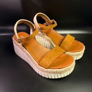 MIA Lunna Brown Suede Platform Espadrille Sandals Womens Size 9 Lug Sole Buckle